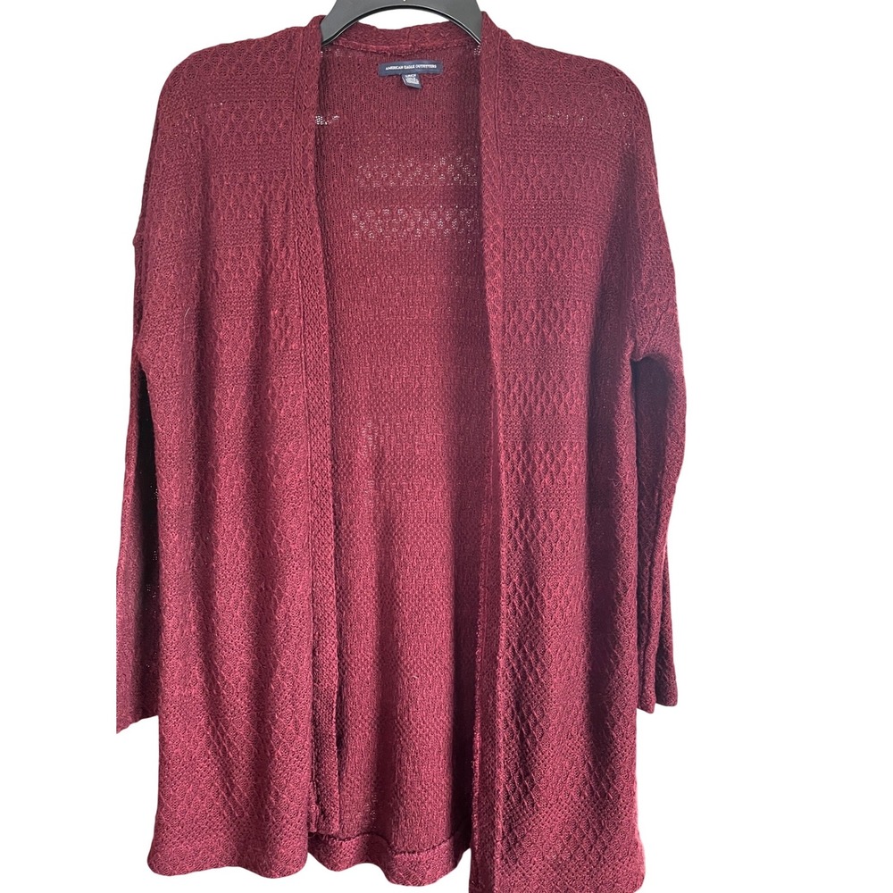 American Eagle Outfitters Burgundy Pointelle‎ Open Front Cardigan Sweater Small